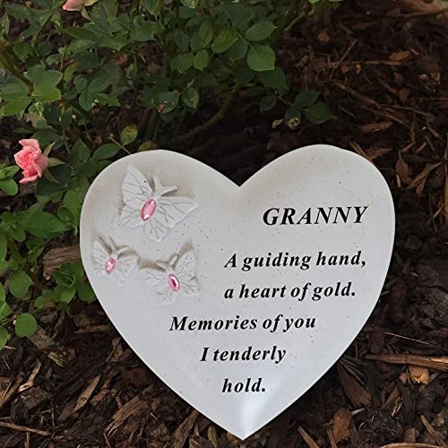 Personalised Grave Ornament/Memorial Plaque with Heart With 3 butterflies & Blue Gems | Graveside Decoration Gift in the Loving Memory of your Loving Deceased Ones (Granny) - Image 2