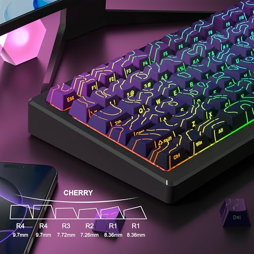 Image of dagaladoo Topographic keycaps Line Backlit Gradient Purple keycaps Shine Through Keyboard Keys Side Printed Key caps Cherry Profile keycap Set for 61 /64 /66 /68 /71 /75 /84 /87 /100 Mechanical Keyboards