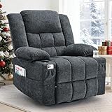 Korser 360° Swivel Rocker Recliner for Adults, Nursery Glider Recliner with Massage and Heating, Rocking Chair with Cup Holder, Manual Recliner Chair for Living Room, Bedroom (Fabric, Dark Gray)