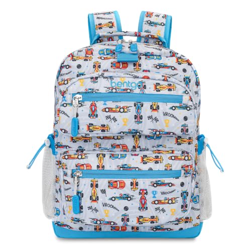 Image of Bentgo Kids Print Backpack - Lightweight 14 inch Backpack for School, Travel & Daycare, Ideal for Ages 4+, Durable & Water-Resistant, Roomy Interior, & Loop for Lunch Bag (NEW Race Cars)