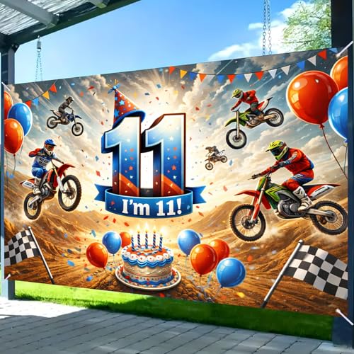 Image of Nuxovilar Happy 11th Birthday Banner Backdrop 71 inchx43 Polyester