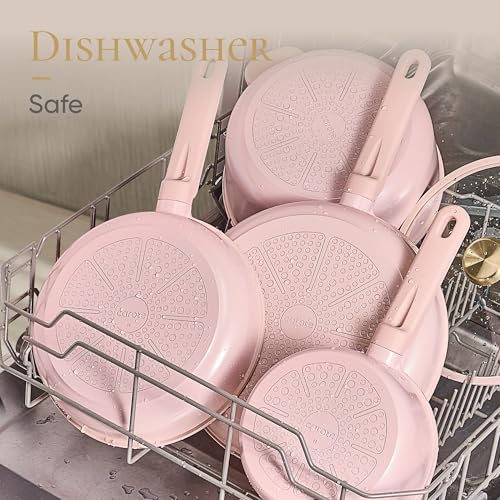 Image of CAROTE Ceramic Cookware Set Nonstick, 14pcs Pots and Pans Set Nonstick, Non-Toxic & PFAS-Free, Dishwasher, RV /Camping Cookware Set, Cooking Pots with Lids, Pink Blush