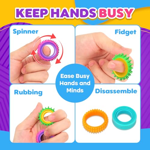 Fidget Toys Sensory Rings for Kids: 12 Pack Finger Spinner Rings - Texture Stress Toys for Kids Autism Calming - Fun Fidgets for Student Classroom Prize Stocking Stuffers - Image 4