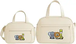 Kit Bolsa e frasqueira Bebê Saida Maternidade Bordada SAFARI