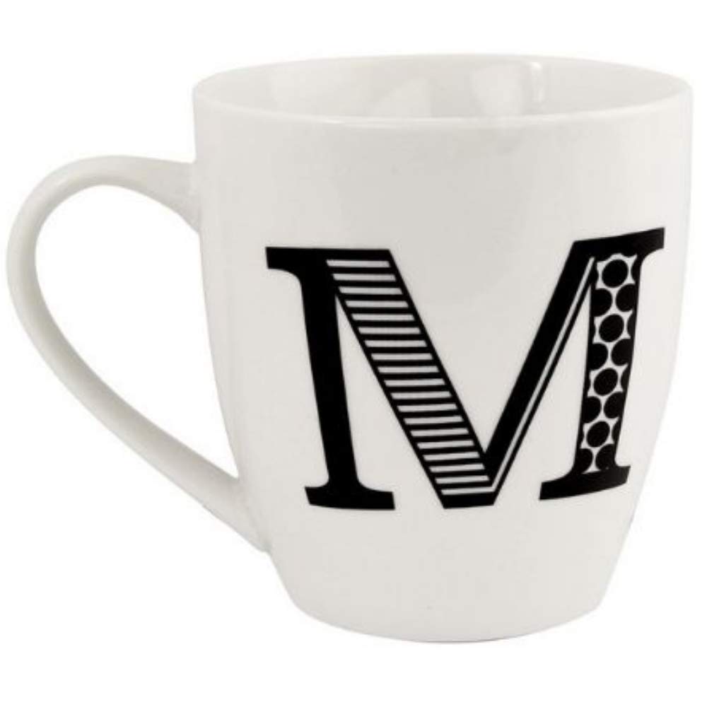 FabFinds Hugga Mug with Initials Classic Black and White Ceramic Large Gift Coffee Cups (H11cm X W11cm) (Approx.) (M)