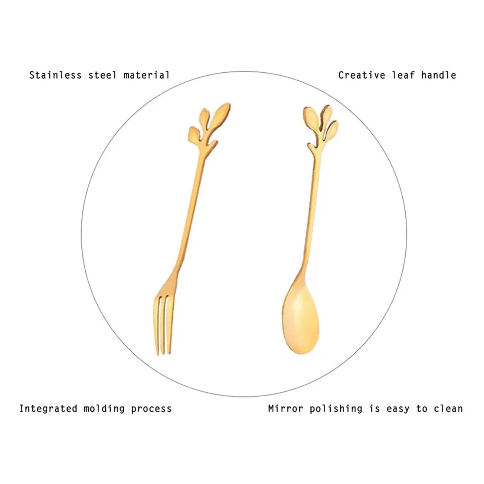12 pezzi creativi in ​​​​acciaio inossidabile foglie cucchiaio forchetta da frutta cucchiaio da caffè dessert gelato scoop accessori da cucina set di posate (Color : 12PCS Rosegold Set)
