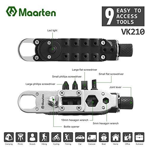 Multitool Screwdriver, 7 in 1 Pocket Multitool, Compact Portable Mini Outdoor Tool, with Bottle Opener, LED Lights, Mountaineering Buckle, Small and Medium Cross Screwdriver and one-Word Screwdriver