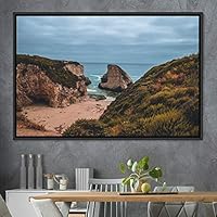 Framed Canvas Wall Art Coastal Scenery Aerial Coastal Cool Multicolor Ocean Photography Realism Relax/Calm - 16x24 inches