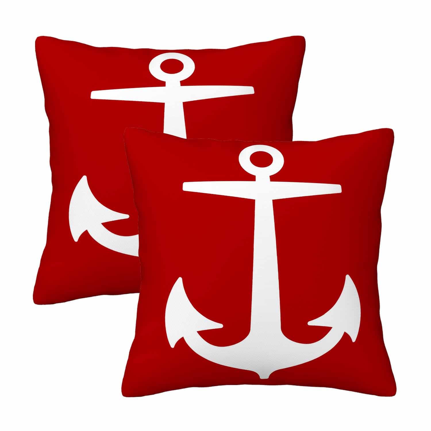 Orythyra White Anchor Throw Pillow Covers 18 x 18 Inch Set of 2 Sail Boat Marine Ocean Nautical Square Velvet Pillowcases Protectors with Zipper