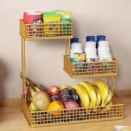 Image of 4 Tier Fruit Basket for Kitchen | Space Saving Decorative Kitchen Organizer | Multi-Layer Dining Table Organizer for Fruits, Snacks & Jars (3 Tier - White)