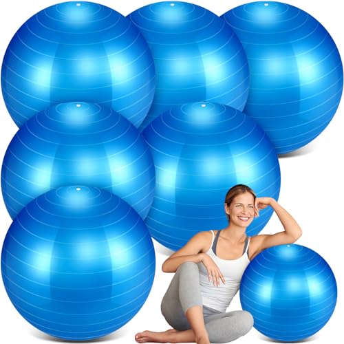 Hungdao 6 Pack Exercise Ball Bulk Inflatable Pregnancy & Workout Ball 22 Inch Heavy Duty Pilates Ball for Yoga Stretching Therapy Balance Physical Fitness(Blue)