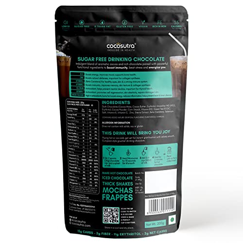 Image of Cocosutra DEFEND - Sugar Free Drinking Chocolate Mix | For Strength & Immunity Boost | With added Multivitamins, Minerals & Antioxidants | Vegan | Keto Friendly | 200 g (Pack of 3)