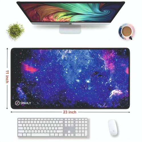 Image of Cosmic Galaxy Space Large Desk Mat, Extended Mouse Pad 58.5 x 28 cm, Desk Pad, Washable Mousepad, 2mm Thick Non-Slip Rubber Base, Stitched Edges for Office, Home & Workstation (Multicolour)