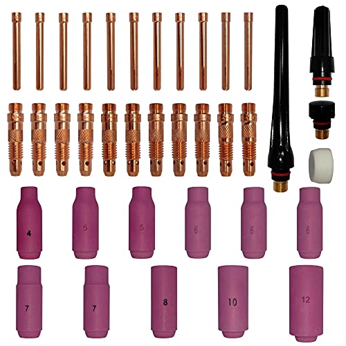 ELCAN Consumibles y accesorios profesionales para antorcha soldadura TIG serie WP 17 18 26 con toberas cerámicas, boquillas, difusores, tapones y porta-tungstenos. 37 piezas