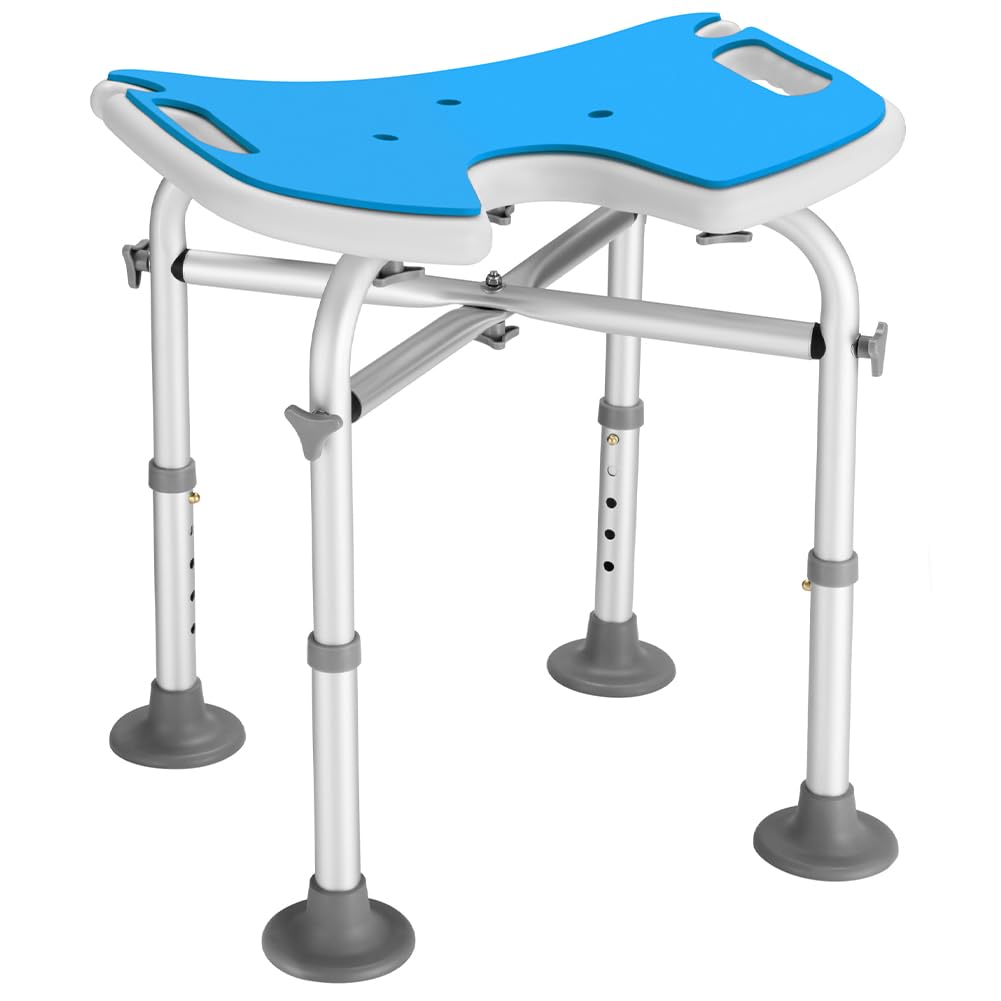 BAKAJI Sgabello da Doccia per Anziani, Disabili e Persone con Mobilità Ridotta, Sedile Ergonomico e Struttura in Alluminio Peso Max. 130kg, Sedia da Basca con Fori di Drenaggio e Altezza Regolabile