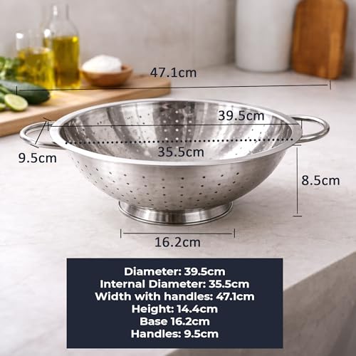 Heavy Duty 39cm Stainless Steel Colander with Dual Sturdy Handles – Extra Large Strainer for Pasta, Rice & Vegetables in Home & Commercial Kitchens - Image 8