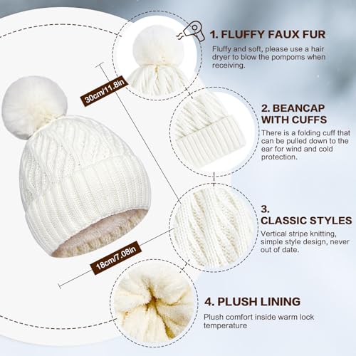 Winter Knit Beanie Hat Scarf Gloves Set for Women, Fleece Lined Hat Long Scarf Neck Touchscreen Gloves Warmer Set2