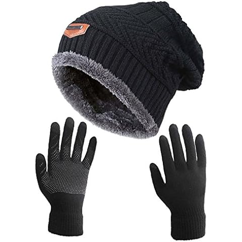 HINDAWI Winter Slouchy Beanie Gloves for Women Knit Warm Hats Skull Caps Touch Screen Mittens Black Cover