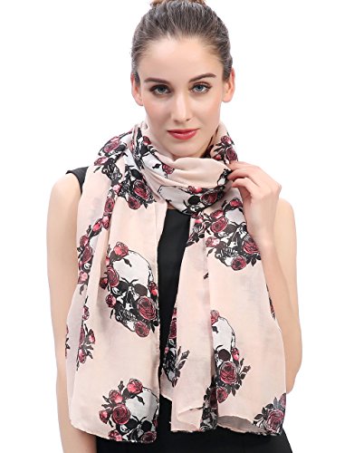 Lina & Lily Skulls and Roses Print Women's Large Scarf Lightweight