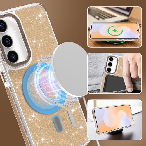 Image of Magnetic Case for Samsung Galaxy S25 FE 5G [Compatible with Magsafe] [Bling Glitter Fluorescent Design] [1 Screen Protector] Slim Translucent Matte Case for Galaxy S25 FE 5G 6.7 inch, Desert