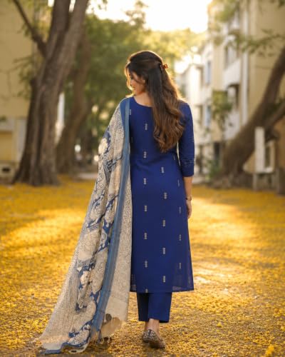 Image of GoSriKi Viscose Kurta | Kurta with Pant & Dupatta | Straight Kalamkari Printed Suit | Indian Ethnic Outfit Office Party Wedding Clothing Fashion Premium Traditional Style Look 3 Piece