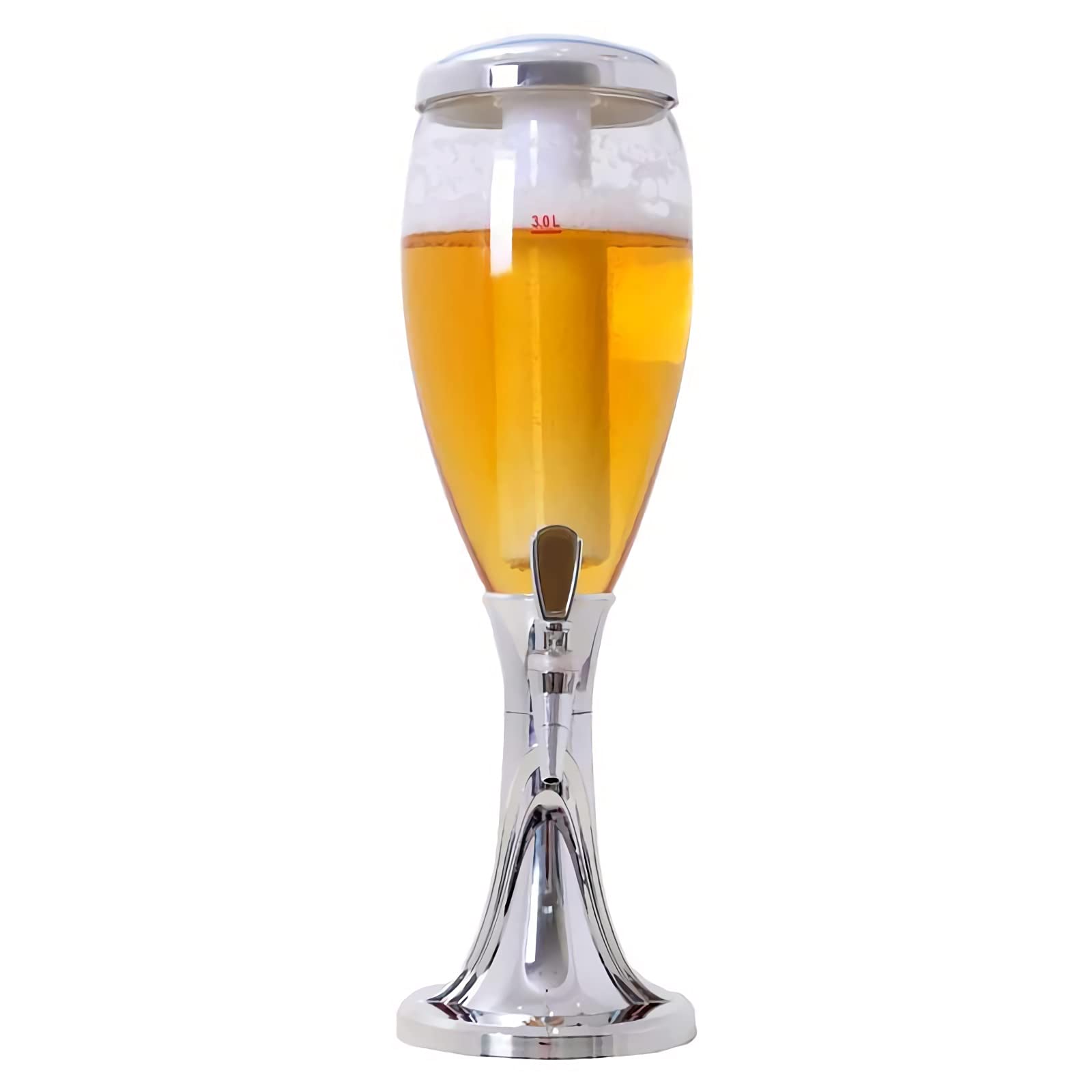 Beer Dispenser Tabletop Beer Dispenser Beverage Tower with Tap, Ice Tube and Lights, Beer Dispenser 1.5L/3L, Beverage Dispenser with Bright Lights (Silver 1.5L)