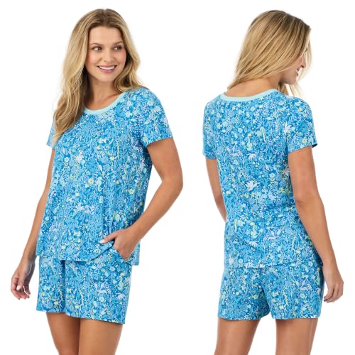 Image of Cuddl Duds 3 Piece Short Sleeve Capri Matching Lounge PJs Sets for Women | Cropped Capris Pants Boxer Shorts & Top, Sleepwear & Loungewear, Cute Sleep & PJ Set, Soft Lightweight & Breathable Pajamas