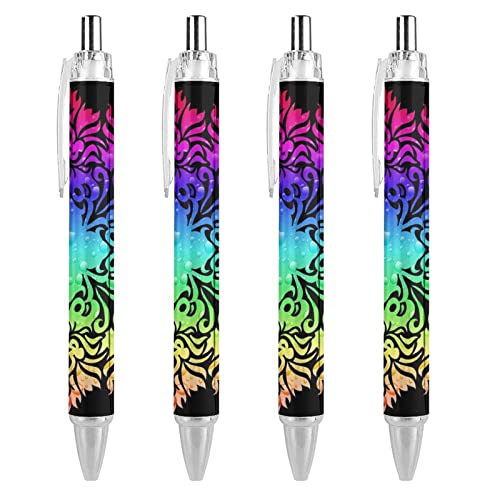 fifbird Bolígrafos retráctiles de flores étnicas coloridas, punta gruesa, instrumento de escritura de alta calidad, 0,55 mm, tinta negra, 4 unidades