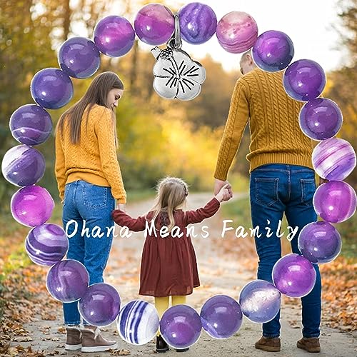 Image of MollyQueen Ohana Means Family Ohana Bracelet Ohana Gifts Ohana Jewelry Hibiscus Flower Charm Bracelet Hawaiian Bracelet for Family Jewelry Family Reunion Gift (Ohana Bracelet lazurite)