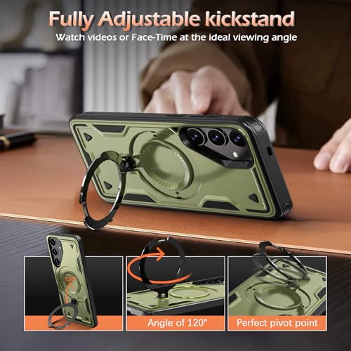Image of for Samsung Galaxy S25 Plus Case Magnetic with Stand, with Mag-Safe, with Screen Protector, Wireless Charging, Shockproof for Samsung S25 Plus 5G Phone Case, Ring Holder Cover Green