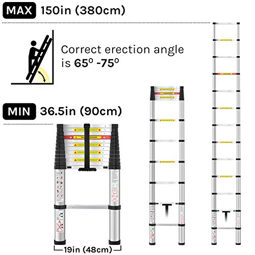 WolfWise Aluminum Telescopic Extension Multi-Purpose Ladder, 12.5FT, 330lbs Capacity
