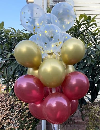 Image of Graduation Decorations Maroon Gold 2026 /Burgundy Gold Gaduation Party Decorations /Burgundy Gold Balloons FSU ASU /Burgundy Birthday Decor Fall /2 Sets Table Centerpiece Balloon Stand Kits (Pack of 3)