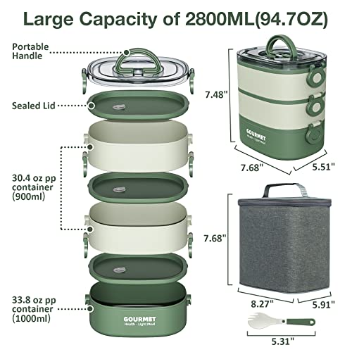 Korlon Bento Box, Stackable 3 Layer Bento Lunch Box For Kids, Portable Bento Box Adult Lunch Box, Leakproof Lunch Containers For Adults With Spork And Lunch Bag For School Work And Travel #TOP2