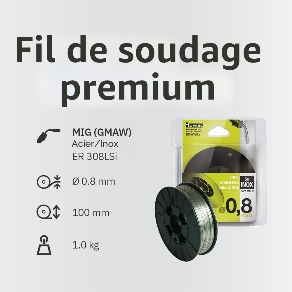 GYS, Métal d'Apport MIG/MAG, Fil Plein Inox ER308LSi/G19 9LSi Ø 0,8 mm, Bobine 1 kg S100
