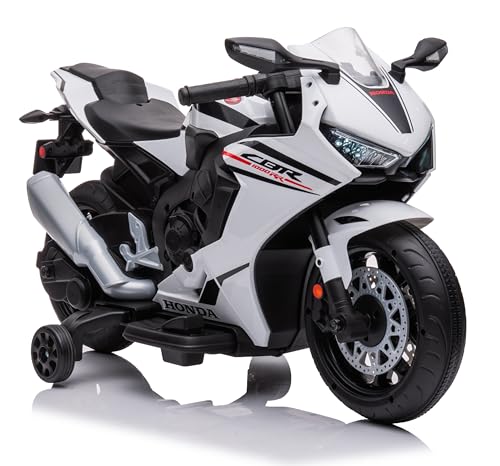 Kinder Elektro Motorrad CBR 1000RR, Kindermotorrad 12V Kinderfahrzeug Elektrofahrzeug mit 2 abnehmbaren Stützrädern für Kinder ab 3 Jahre (Weiß) – Bild 7