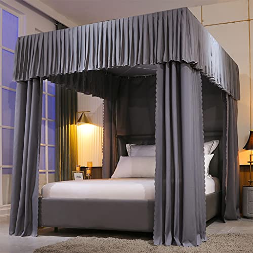Solid Color Princess 4 Four Corner Post Bed Curtain Canopy Elegant Net Canopies For Girls Boys Kids Teens Girl Adult Home Bedroom Decoration (Grey, California King) #TOP21