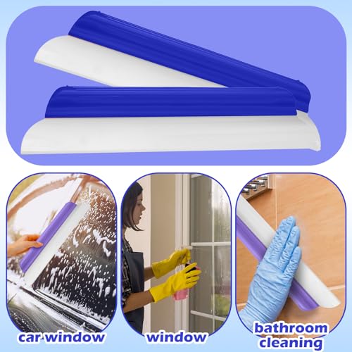 Image of 2 Pack 14 Inch Car Drying Squeegee Blue Longer Silicone Water Squeegee Window Shower Blade Automotive Squeegees Flexible Auto T-bar Rubber Squeegees for Car Windshield Glass Bathroom Wash Tool
