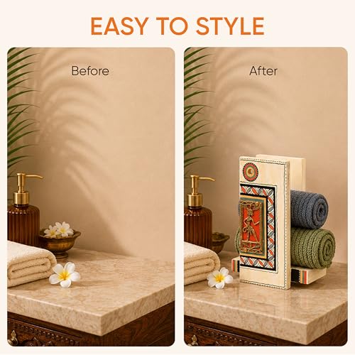 Image of Aakriti Art Creations Abstract Art Wooden Towel Holder | Wise Owl Hand-Painted Wall Painting | Matte Finish Brown Wall Mounted Towel Holder for Bath & Wash Area