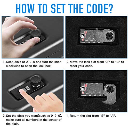 Tenamic Portable Safe Box With Combination Lock Handgun Safe Security Case Gun Safe Box For Two Pistols, 0.25-Cubic Feet, Black #TOP4