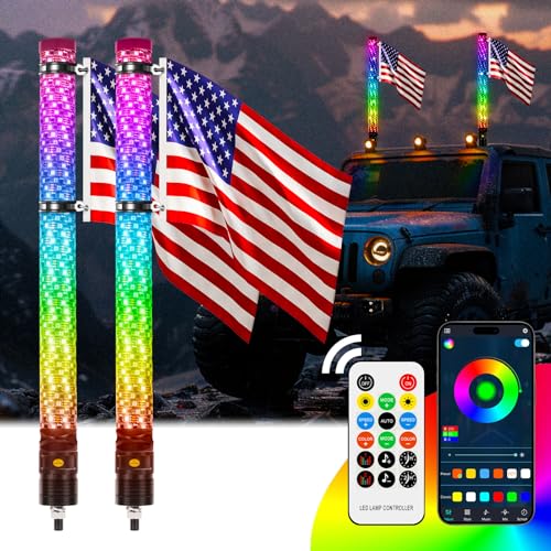 DREAMIZER 2PCS 2FT Fat Whip Lights 360Â°Spiral Chase Offroad Warning Lighted Antenna LED Whips Side by Side with Turn Signal Brake Reserving Lights for UTV ATV RZR Can-Am SXS Polaris Offroad Truck