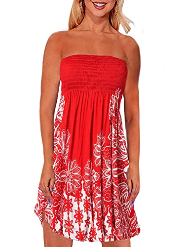 Image of Zyyfly Tube Top Dress Women Summer Beach Coverup Stretch Smocked Strapless Dress