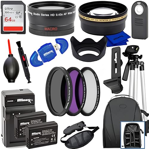 Ultimaxx 58MM Accessory Kit for Canon EOS Rebel T7, T6, T5, T3, T100, 4000D, 3000D, 2000D, 1500D, 1300D, 1200D 1100D, and More; Includes: 2X LP-E10 Batteries, Filter Kits, Backpack & More