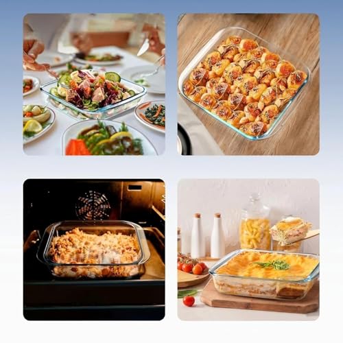 Image of Borosilicate Square Glass Baking Dish, Baking Tray, Oven and Microwave Safe, Set of 2 (900ml, 1800ml), Transparent