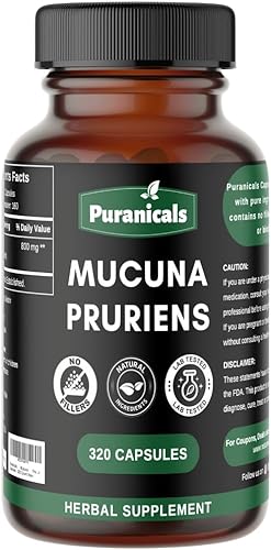 Mucuna Pruriens Premium 320 cápsulas sin OMG y sin gluten  Suplemento de hierbas  800 mg por porción  Fabricado con mucosa 100% pura