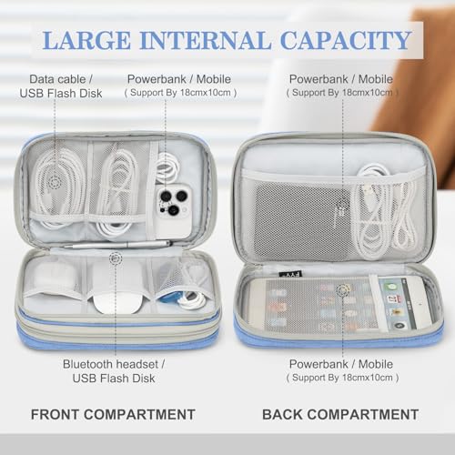 Image of FYY Electronic Organizer, Large Travel Cable Organizer Bag Pouch Electronic Accessories Carry Case Portable Waterproof Double Layers All-in-One Storage Bag for Cable, Cord, Charger, Pattern Blue