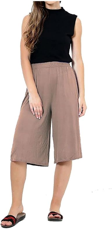 Womens Elasticated Waist Cropped Stretch Culottes Ladies 3/4 Length Wide  Leg Plus Size Culottes : Amazon.co.uk: Fashion