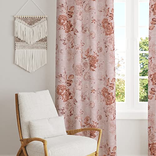 Image of LINENWALAS Cotton Curtains Set of 2, Canvas Window Curtains for Home Decor, Hangs Elegantly with Back Loops (4.5ft x 5 ft,) Pink Rose