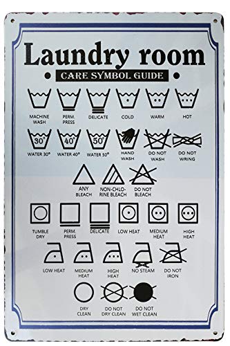 Pxiyou Laundry Room Care Symbol Guide Vintage Metal Sign Home Bathroom Decoration Wash Room Signs Country Home Decor 8X12Inch #TOP4