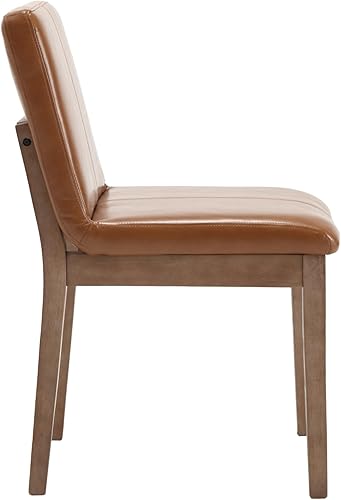 Miniatura 7 de Juego de 2 sillas de comedor modernas, tapizadas de piel sintética de mediados de siglo, sin brazos, sillas de comedor con patas de madera para sala