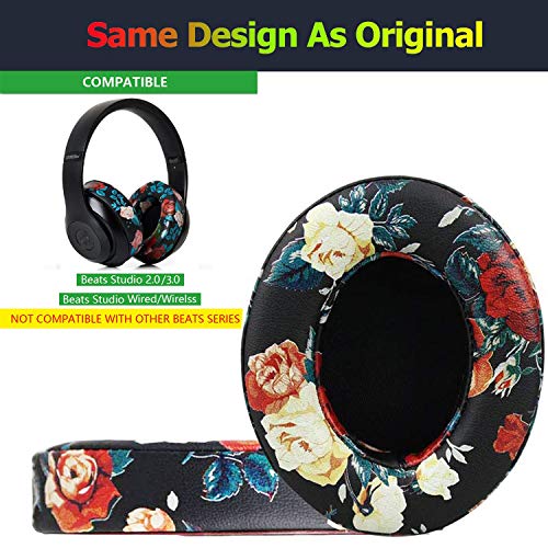 Almohadillas para auriculares Beats Studio 3, repuestos BUTIAO de cuero proteínico y espuma viscoelástica para Beats Studio 2 y Studio 3 (floral negro) miniatura 2